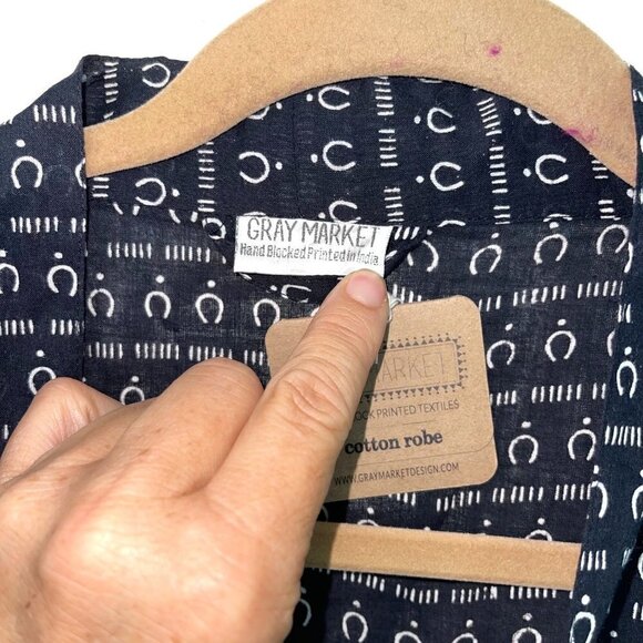 Gray Market Womens Robe Black White One Size Kako Block Printed Pure Cotton NWT - Picture 4 of 15